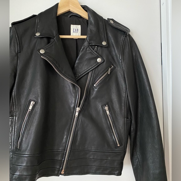 [SOLD] GAP Side Tide Black Moto Biker Leather Jacket - Picture 10 of 11